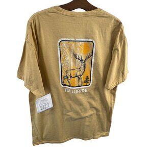 ComfortWash Telluride Graphic Tee Large Sand Beige 100% Cotton Elk Print Casual